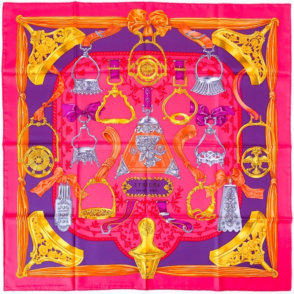 Hermes Accessories - NWT Hermes Scarf "Etriers" in Pink & Purple